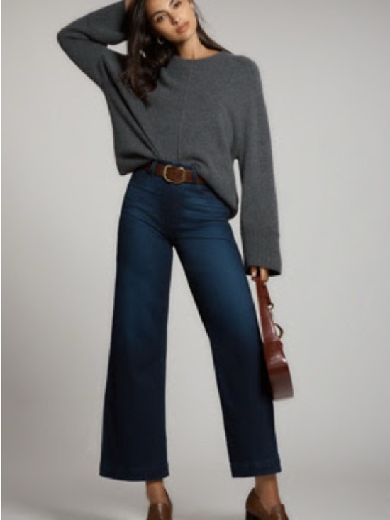 PAIGE Denim - PAIGE ANESSA High-Rise Wide Leg Crop Jeans in Deep Indigo